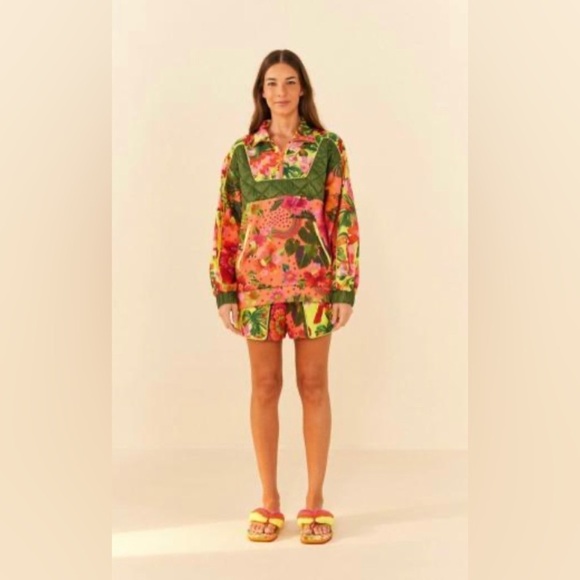 FARM Rio Tops - FARM RIO ANTHROPOLOGIE ￼ Blooming Gardens, Quilted, Anorak & Sweatshorts Set S-L